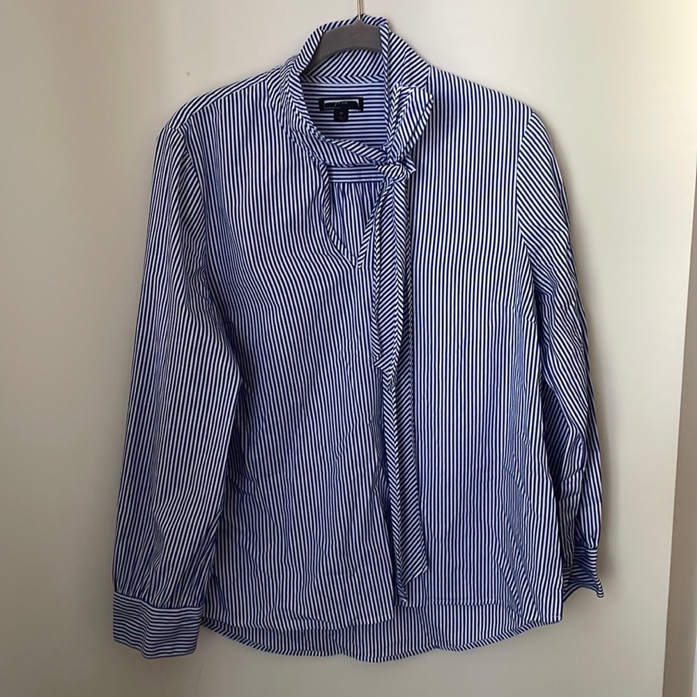 J. Crew Tie Neck Blouse in Classic Stripe